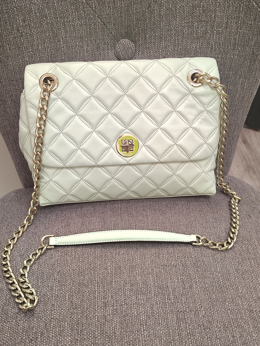kate spade Quilted Shoulder Bag in Mint Green with Gold Hardware